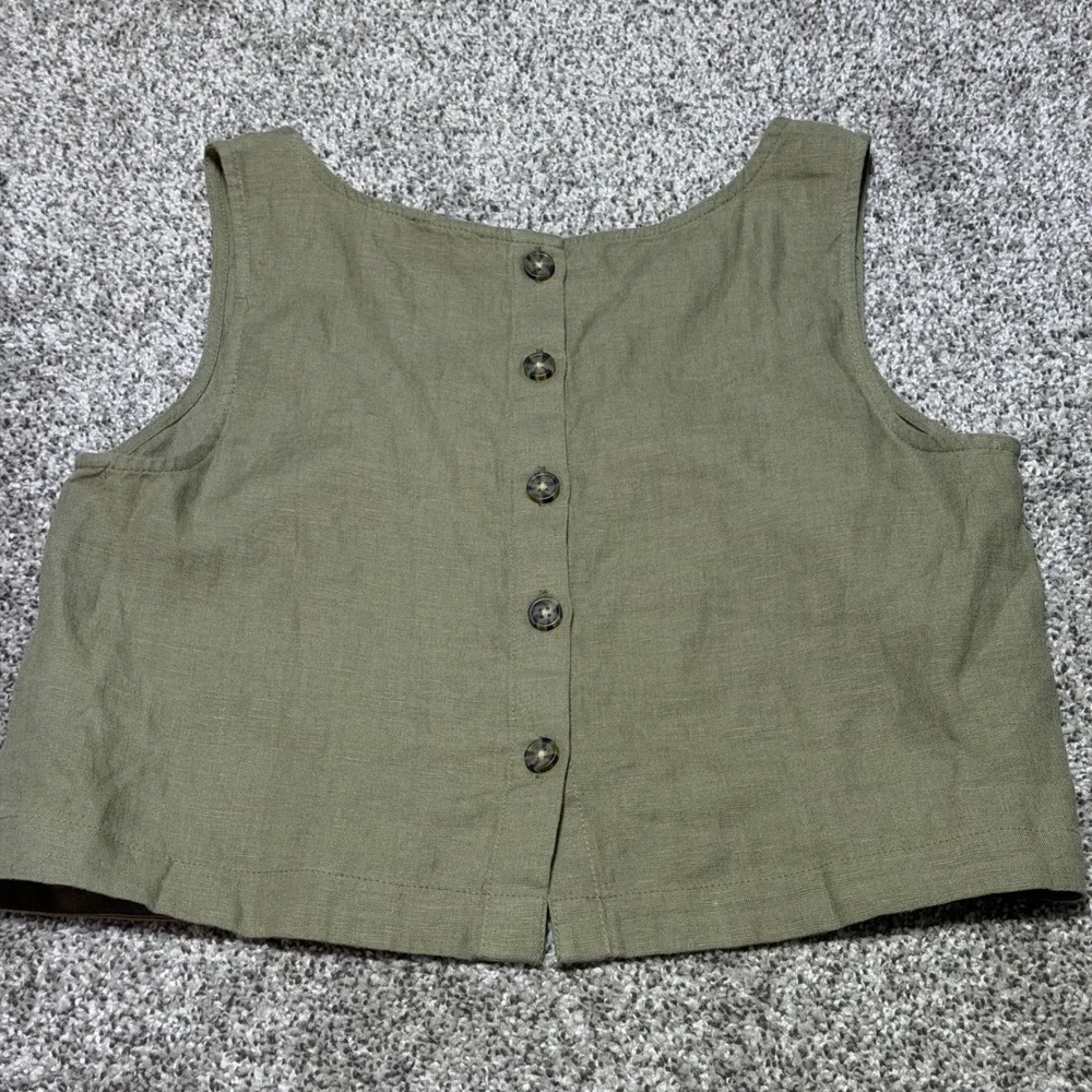 J. CREW Squareneck Button Back Top Linen Dusty Fatigue Green CK494 Women S